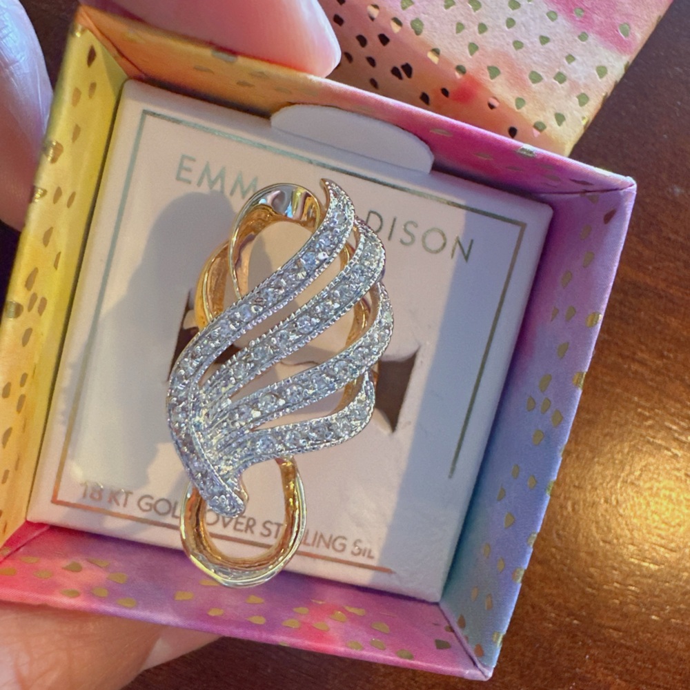 Emma Madison 18kt gold over sterling silver crystal diamonds irregular Ring Sz 7